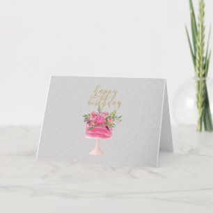 De roze gouden kaart van de cake Gelukkige