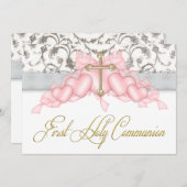 De roze Grijze Gouden Dwars Roze Eerste Heilige Kaart (Voorkant / Achterkant)