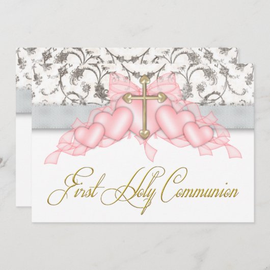 De roze Grijze Gouden Dwars Roze Eerste Heilige Kaart (Voorkant / Achterkant)