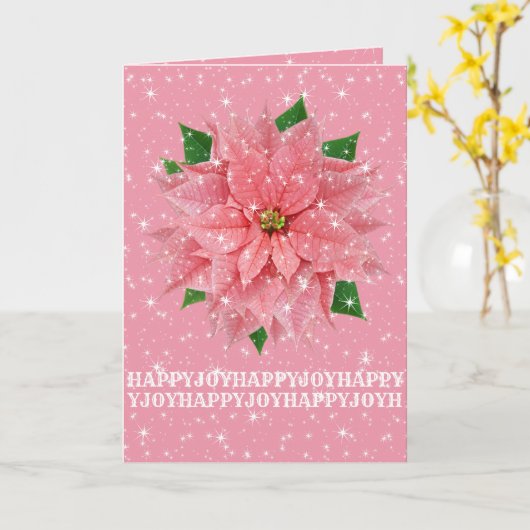 De roze Groet van Kerstmis van de Vakantie van de Kaart (Gele Bloem)