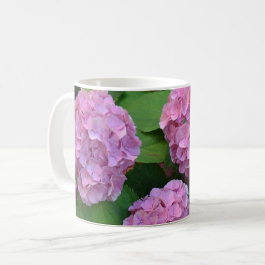 De roze Hortensia hydrangea struik Koffiemok (Voorkant links)
