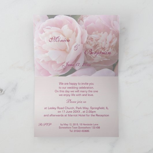 De roze Kaart van de Uitnodiging van het Huwelijk (Binnen)