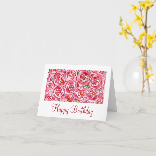 De roze Kaart van de Verjaardag van de Rozen van (Gele Bloem)