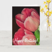 De roze kaart van de Verjaardag van de Tulp (Gele Bloem)