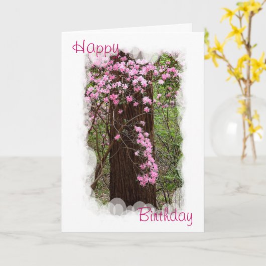 De roze Kaart van de Verjaardag van Rododendrons (Gele Bloem)