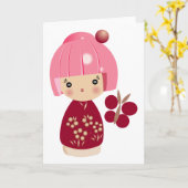 De roze Kaart van het Drietal Kokeshi (Gele Bloem)