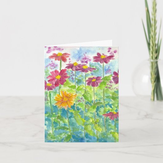 De roze Kaart van Zinnia Wildflower Watercolor (Voorkant)