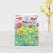 De roze Kaart van Zinnia Wildflower Watercolor (Gele Bloem)