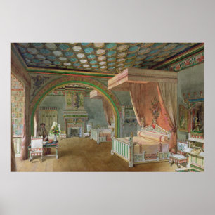 De roze kamer in het Chateau de Roquetaillade Poster