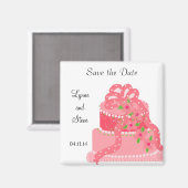 De roze lintlintje-bruiloft slaat de datum op magneet (Voorkant / Achterkant)