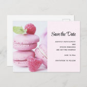 De roze Macarons van de Frambos sparen de Datum Uitnodiging Briefkaart (Voorkant / Achterkant)