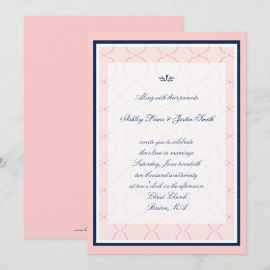 De roze, Marineblauwe Traditionele Uitnodiging van (Voorkant / Achterkant)