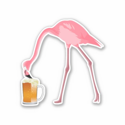 De roze Minnaar van het Bier van de Flamingo Sticker (Voorkant)
