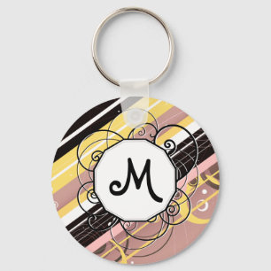 De roze modern-Retro Strepen van de Limonade met M Sleutelhanger
