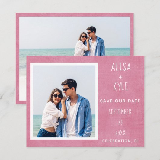 De Roze Moderne Foto sparen de Datum (Voorkant / Achterkant)