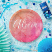 De roze oranje tekst van de waterverf van de booms papieren bordje (Feest)