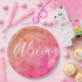 De roze oranje tekst van de waterverf van de booms papieren bordje (Feest)