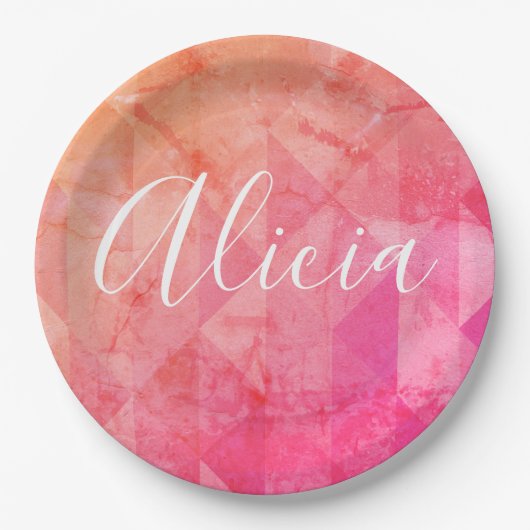 De roze oranje tekst van de waterverf van de booms papieren bordje (Voorkant)