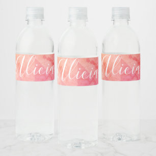 De roze oranje tekst van de waterverf van de booms waterfles etiket