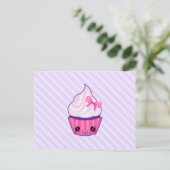 De roze & Paarse Illustratie van Kawaii Cupcake Briefkaart (Staand voorkant)