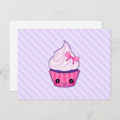De roze & Paarse Illustratie van Kawaii Cupcake Briefkaart (Voorkant / Achterkant)