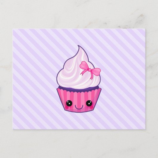 De roze & Paarse Illustratie van Kawaii Cupcake Briefkaart (Voorkant)