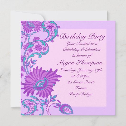 De roze & Paarse weelderige bloemenUitnodiging van Kaart (Voorkant)