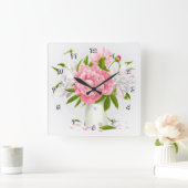 De roze Pioenen zuiveren Bloemen Vierkante Klok (Huis)