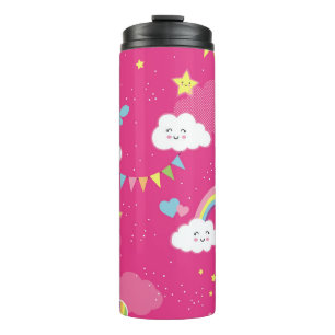 De roze Rainbow Sky die het patroon herhaalt. Een Thermosbeker
