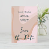 De roze Retro Wave Weddenschap sparen de Datum Kaart (Staand voorkant)