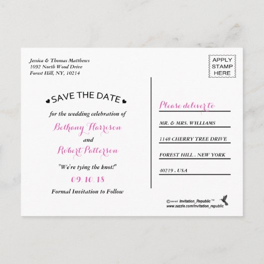 De roze roze rozen Collectie van het moderne Luxe  Aankondigingskaart (Achterkant)