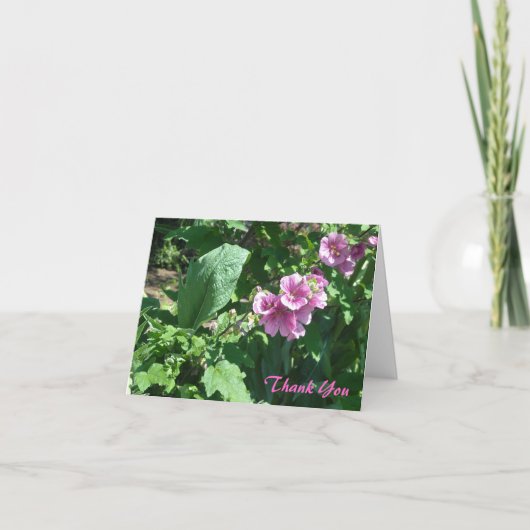 De roze Stokrozen danken u Bedankkaart (Voorkant)