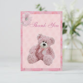 De roze Teddybeer & de Bloemen danken u Baby Bedankkaart (Staand voorkant)