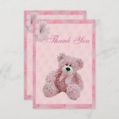 De roze Teddybeer & de Bloemen danken u Baby Bedankkaart (Voorkant / Achterkant)