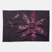 De roze Tekst van de Bloem van Juni van de Wolk Theedoek (Horizontaal)