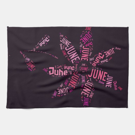 De roze Tekst van de Bloem van Juni van de Wolk Theedoek (Horizontaal)