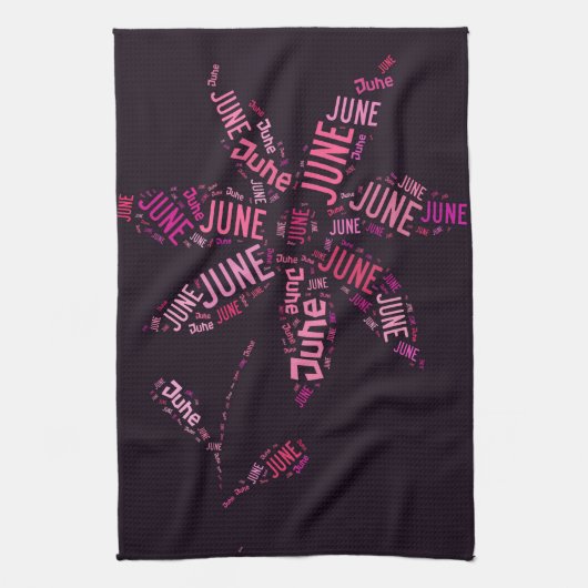 De roze Tekst van de Bloem van Juni van de Wolk Theedoek (Verticaal)