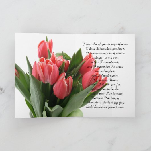 De Roze Tulpen van het moederdag van Dochter Bedankkaart (Binnen)