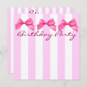 De roze Uitnodiging van de Verjaardag van Strepen (Voorkant / Achterkant)