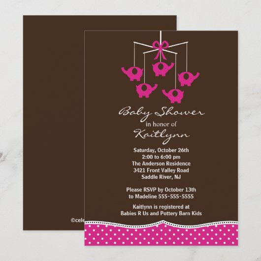 De roze Uitnodiging van het Baby shower van de (Voorkant / Achterkant)