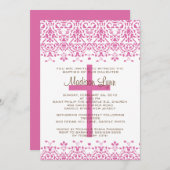 De roze Uitnodiging van het Doopsel van het Damast (Voorkant / Achterkant)