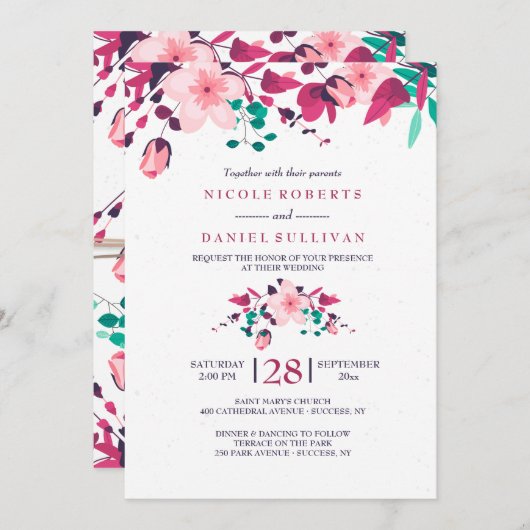 De roze Uitnodiging van het Huwelijk van de (Voorkant / Achterkant)