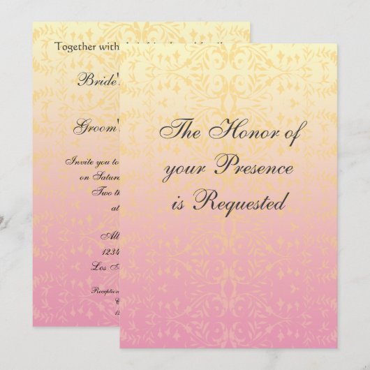 De roze Uitnodiging van het Huwelijk van de Douane (Voorkant / Achterkant)