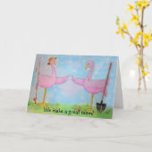 De roze Vogel van de Liefde van het Jubileum van Kaart (Gele Bloem)