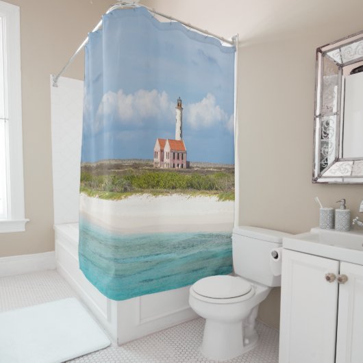 De Roze Vuurtoren van Klein Curaçao 1 Douchegordijn (In situ)