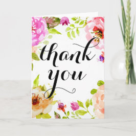 De roze Waterverf Bloemen dankt u Bedankkaart