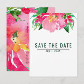 De roze Waterverf bloemen zomer sparen de Datum Aankondigingskaart (Voorkant / Achterkant)