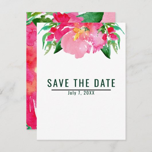 De roze Waterverf bloemen zomer sparen de Datum Aankondigingskaart (Voorkant / Achterkant)