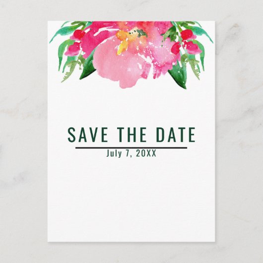 De roze Waterverf bloemen zomer sparen de Datum Aankondigingskaart (Voorkant)