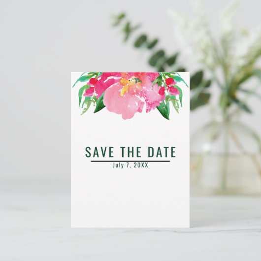 De roze Waterverf bloemen zomer sparen de Datum Aankondigingskaart (Staand voorkant)